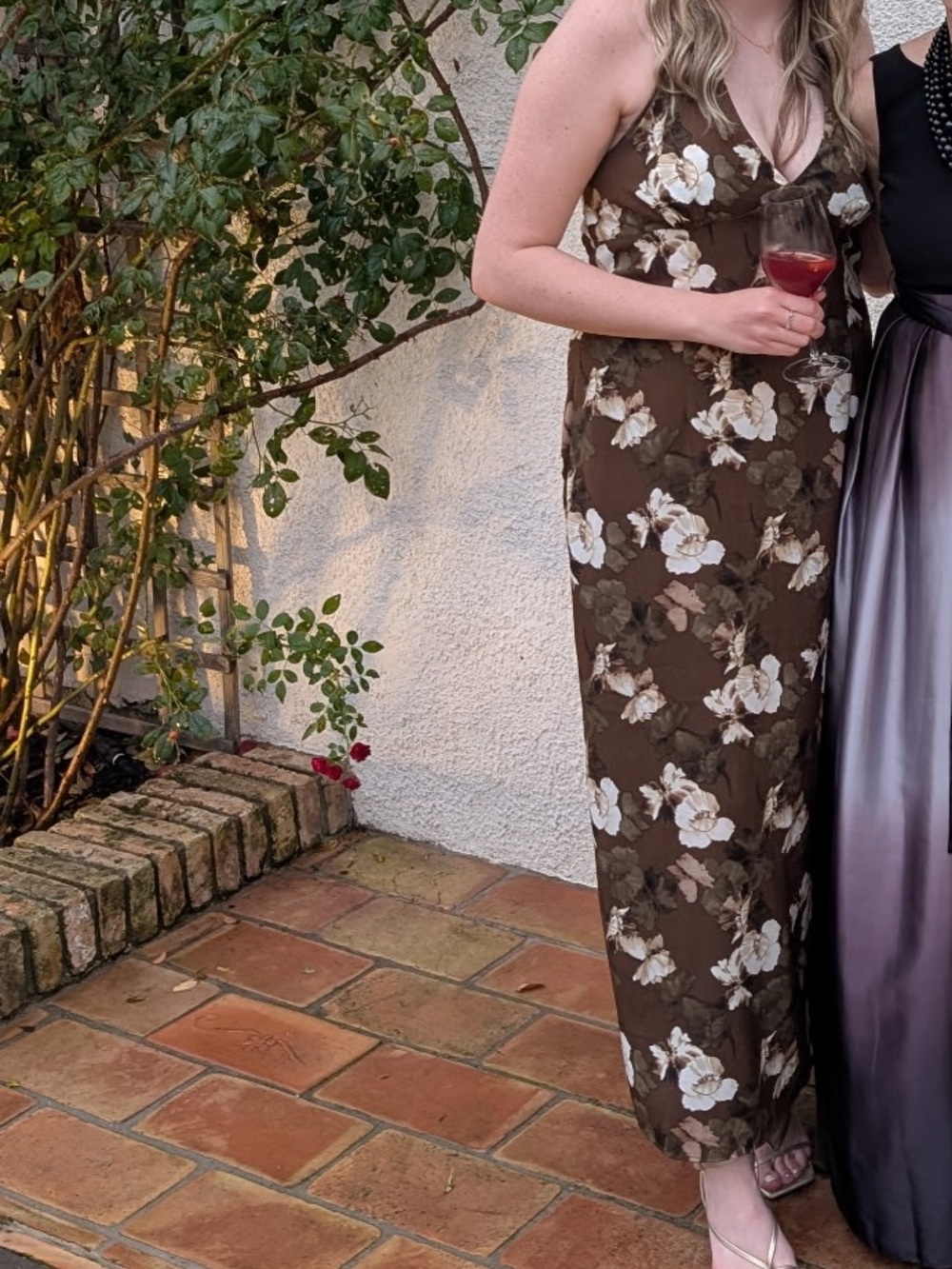 12th Tribe Audrina Brown Floral Halter Maxi Dress